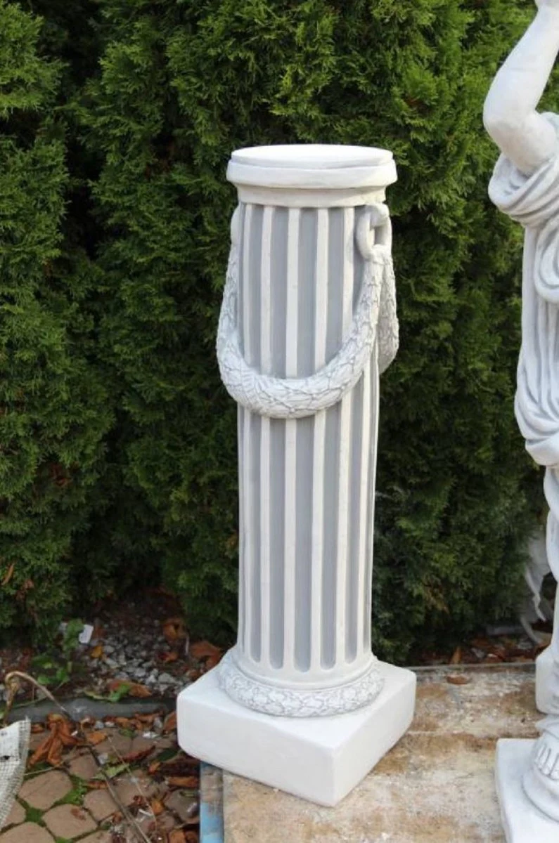 Casa Padrino Pilar Barroco Blanco / Gris 30 x 30 x A. 116 cm - Magnífica Pilar de Jardín de Estilo Barroco - Decoración Pilar de Piedra - Accesorios de Decoración de Terrazas y Jardines Barrocos