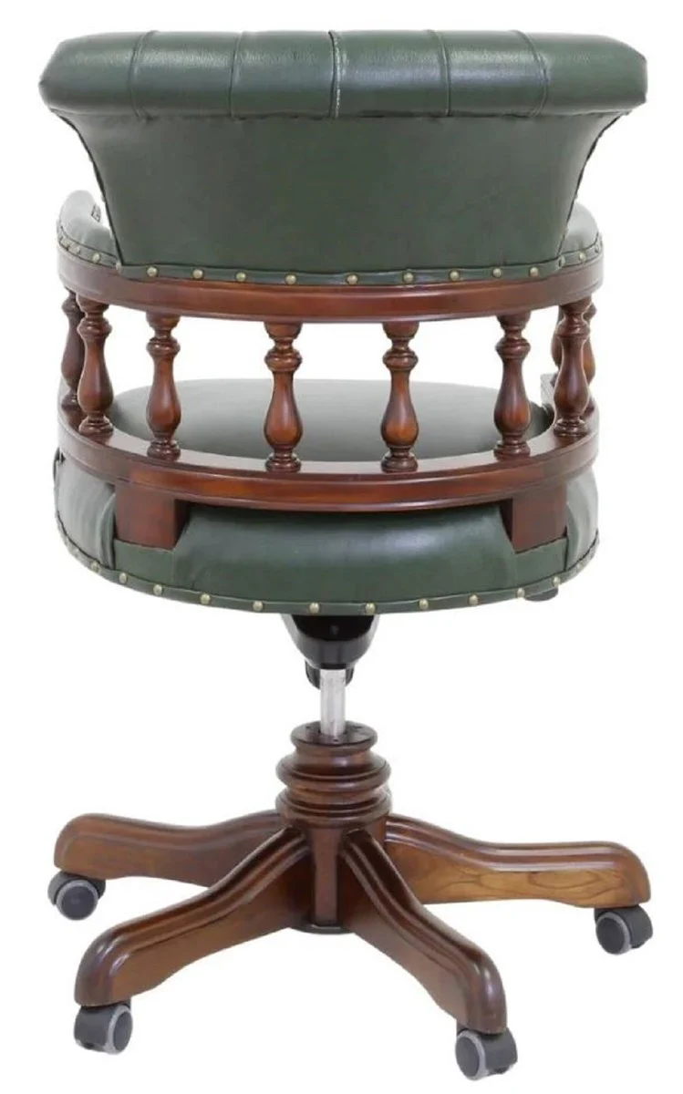 Casa Padrino silla de escritorio barroco de lujo Chesterfield de cuero genuino verde / marr¨®n A. 107 cm - Muebles de oficina barrocos