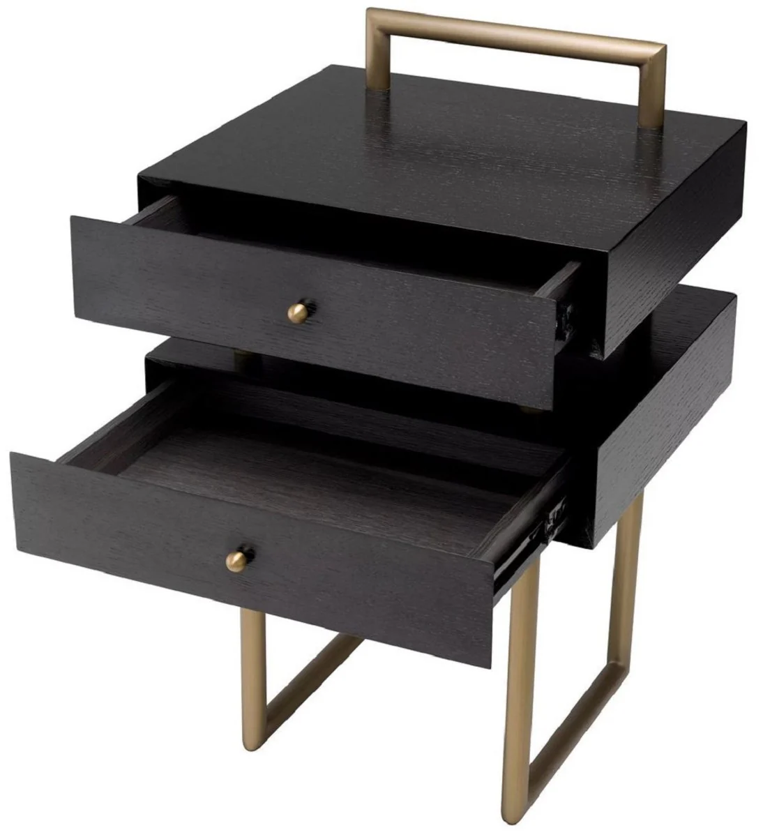 Casa Padrino Mesa Auxiliar de Lujo con 2 Cajones Lat¨®n / Marr¨®n Oscuro 50 x 44 x A. 79 cm - Muebles de Sal¨®n - Interiores de Sal¨®n - Muebles de Lujo - Interiores de Lujo - Calidad de Lujo