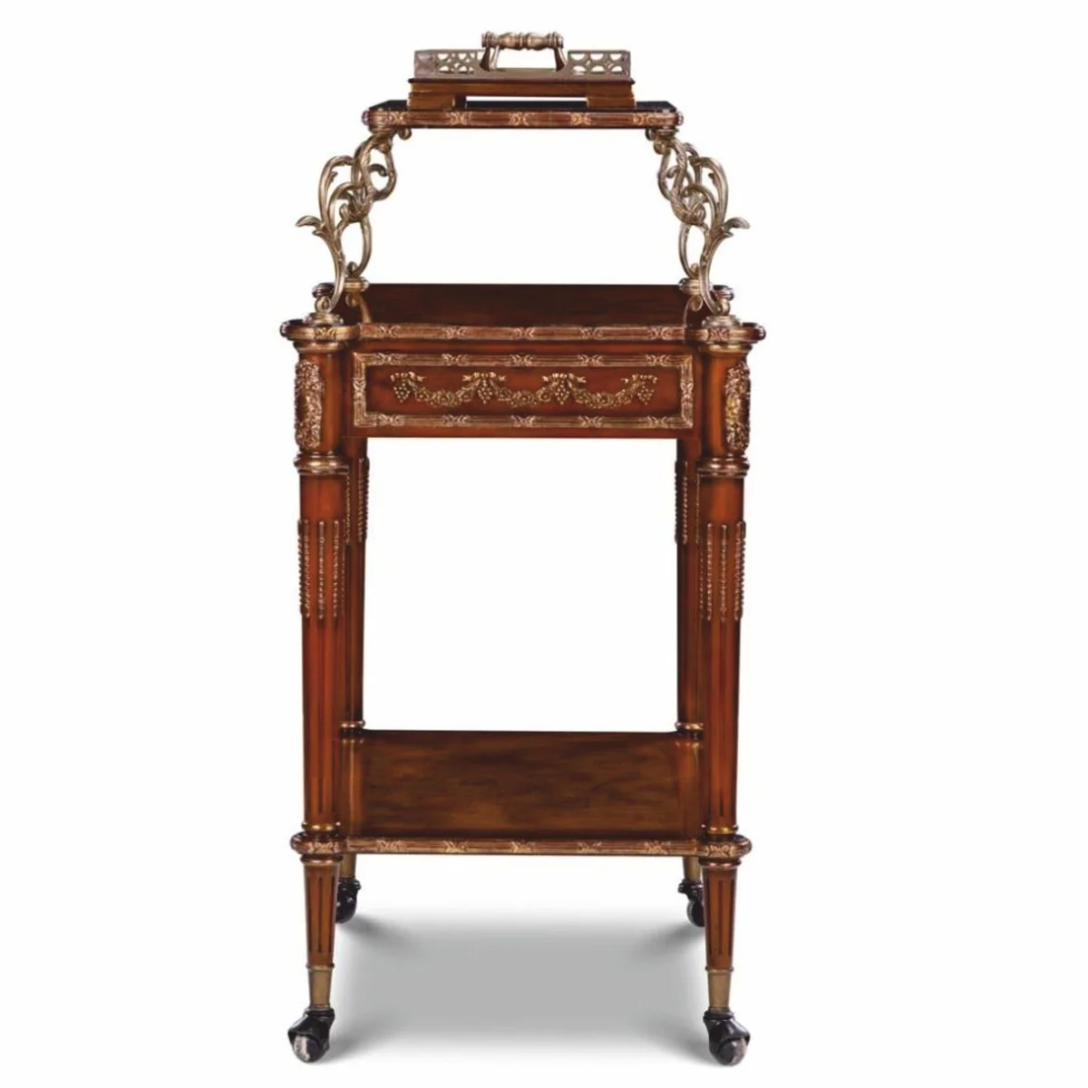 Casa Padrino Carrito de Servicio Barroco de Lujo Marr¨®n / Lat¨®n / Plata - Carrito de T¨¦ de Estilo Barroco