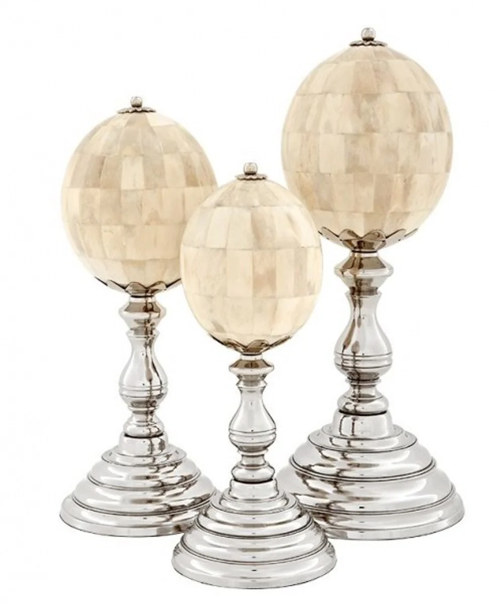 Casa Padrino luxury decoration of 3 spherical sculptures plated buffalo horn / Brass