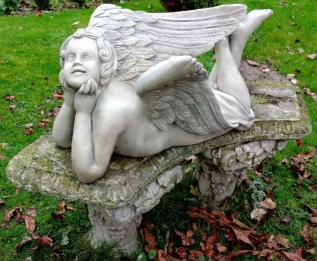Casa Padrino escultura Art Nouveau ángel acostado 25 x H. 43 cm - Estatuilla de Garden Deco - ¡Especial!
