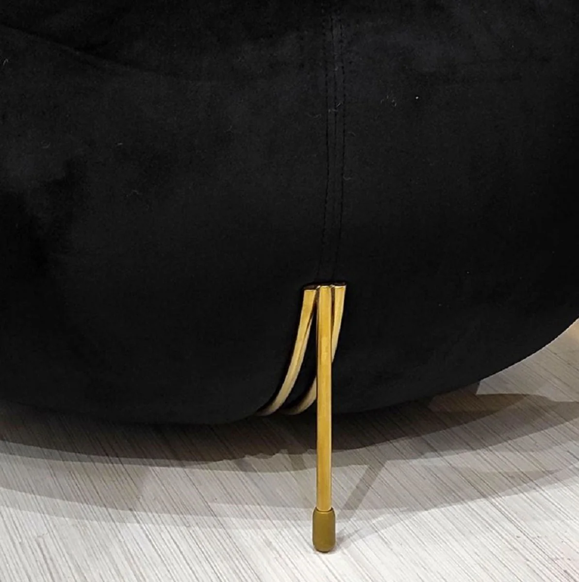 Casa Padrino taburete redondo de terciopelo de lujo negro / oro ? 80 x A. 40 cm - Taburete redondo moderno - Taburete de sal¨®n - Muebles de sal¨®n modernos