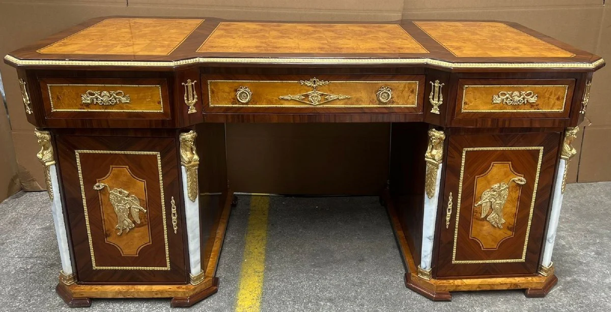 Casa Padrino escritorio barroco marr¨®n / marr¨®n claro / blanco / oro - Mesa de oficina de madera maciza de estilo barroco hecha a mano - Muebles de oficina en estilo barroco - Muebles barrocos