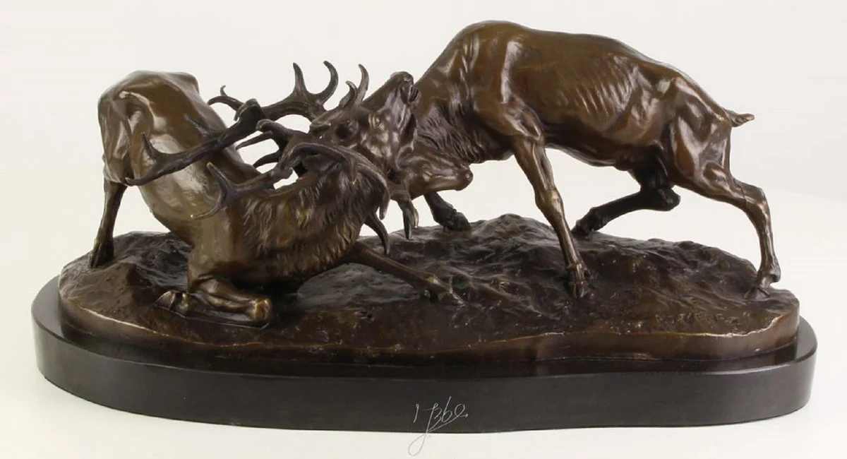Casa Padrino figuras de bronce de lujo de venado luchando bronce / negro 43,3 x 20,6 x H. 18 cm - Calidad de Lujo