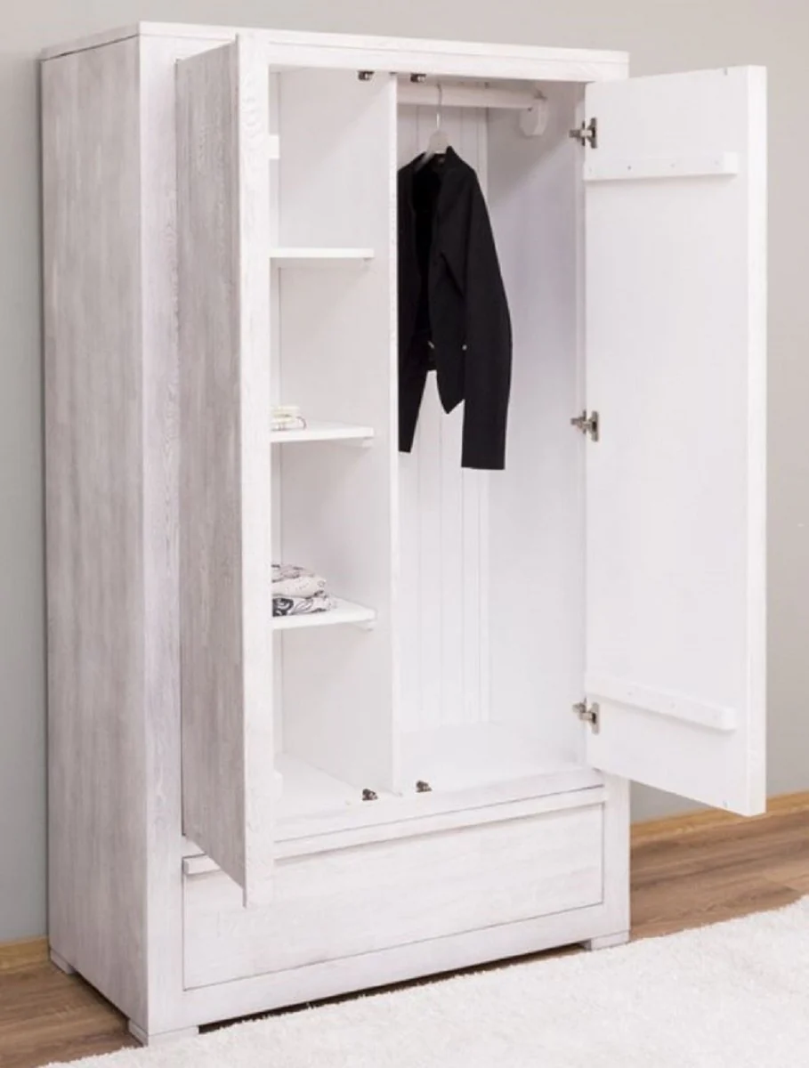 Casa Padrino armario de ropa de estilo campestre blanco 110 x 53 x A. 190 cm - Gabinete de Dormitorio de Madera Maciza con 2 Puertas y 3 Cajones - Muebles de Dormitorio de estilo Campestre