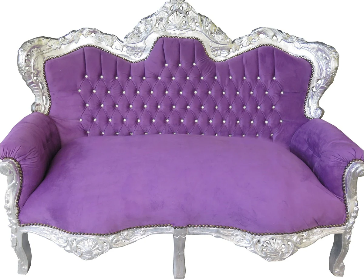 Casa Padrino barroco sof¨¢ de dos plazas Rey p¨²rpura / de plata con diamantes de imitaci¨®n Bling Bling