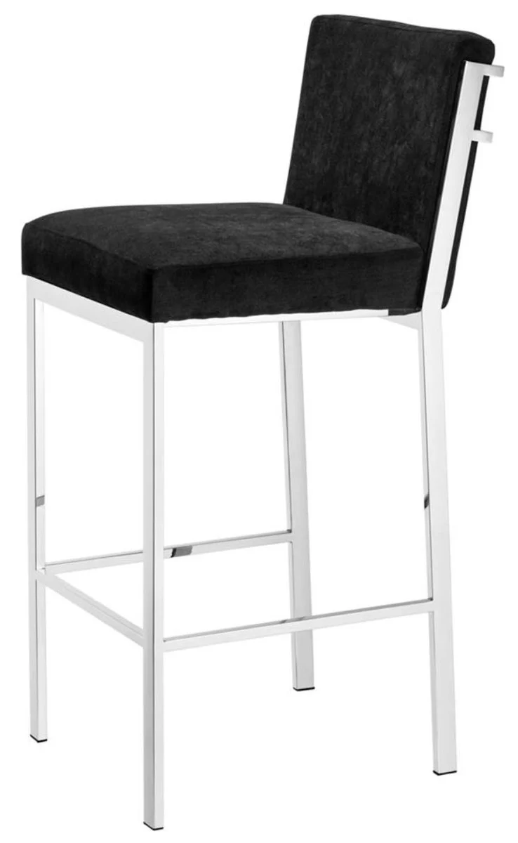 Casa Padrino taburete de bar de lujo negro / plata 43 x 54 x H. 101 cm - Silla de Bar de Dise?o de Acero Inoxidable con Tejido de Terciopelo - Mueble Bar