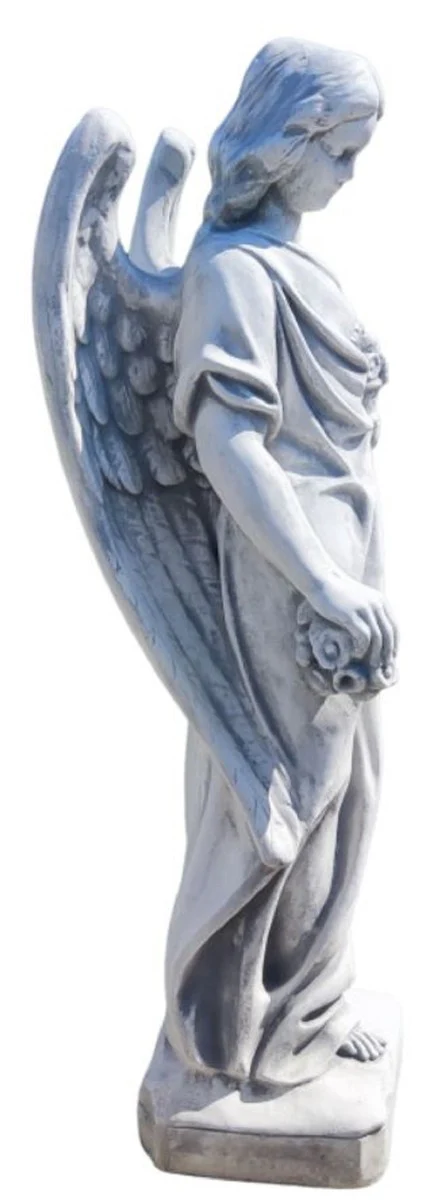 Casa Padrino Escultura de Decoraci¨®n de Jard¨ªn Art Nouveau ¨¢ngel con Flores Gris 30 x 30 x A. 104 cm - Figura de Piedra para Decoraci¨®n de Jard¨ªn Elegante - Accesorios de Decoraci¨®n de Jard¨ªn