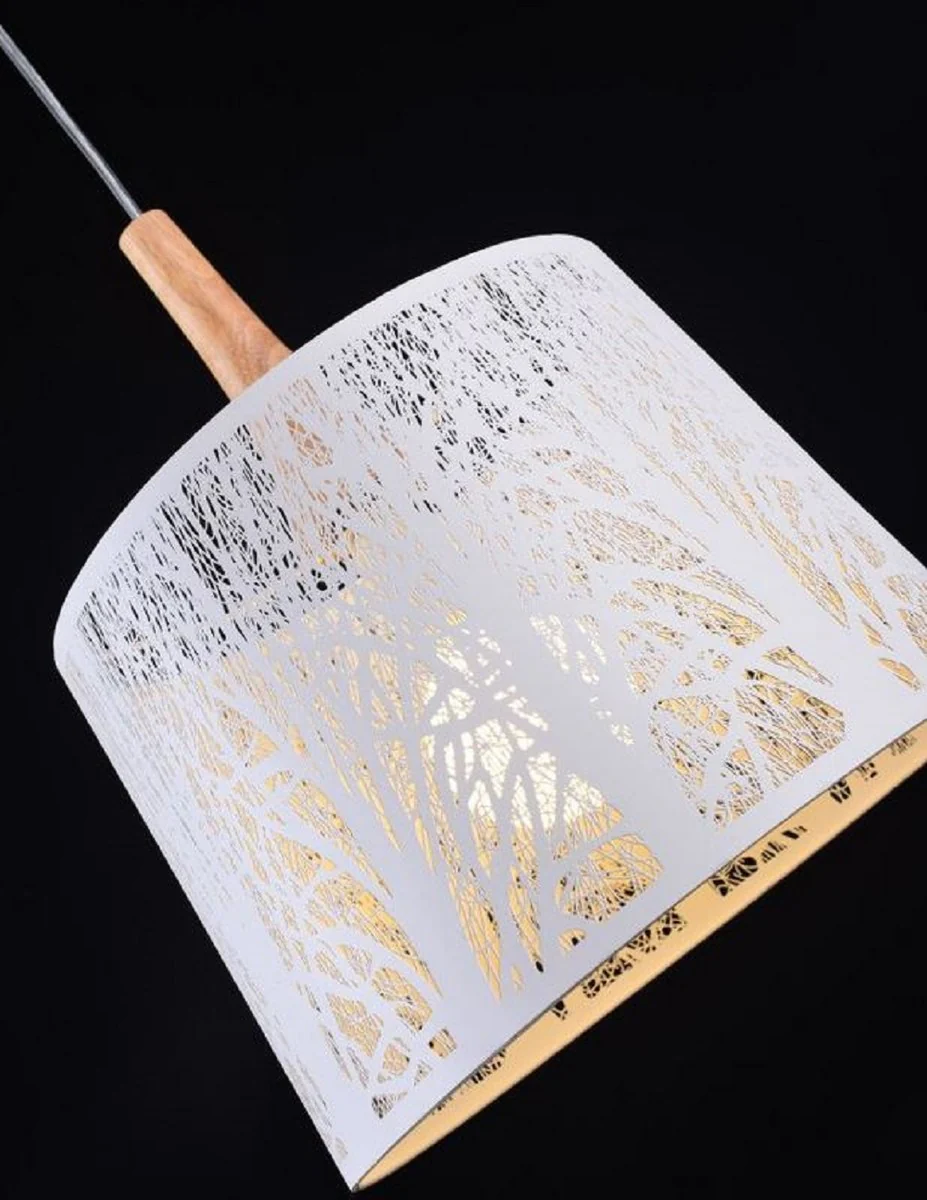 Casa Padrino lámpara colgante blanco / natural Ø 35 x H. 40 cm - Lámpara colgante con siluetas de árboles estampados