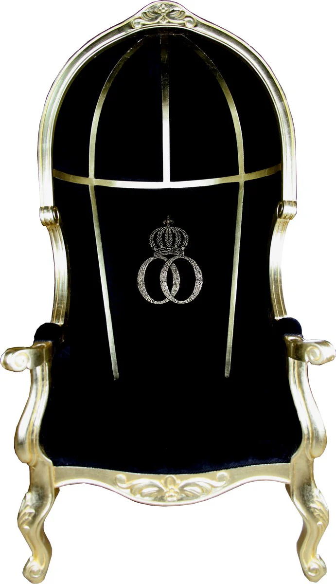 Pompöös en globo de lujo Casa Padrino sillón barroco Negro / oro con brillante corona - sillón Pompööser barroca diseñada por Harald Glööckler