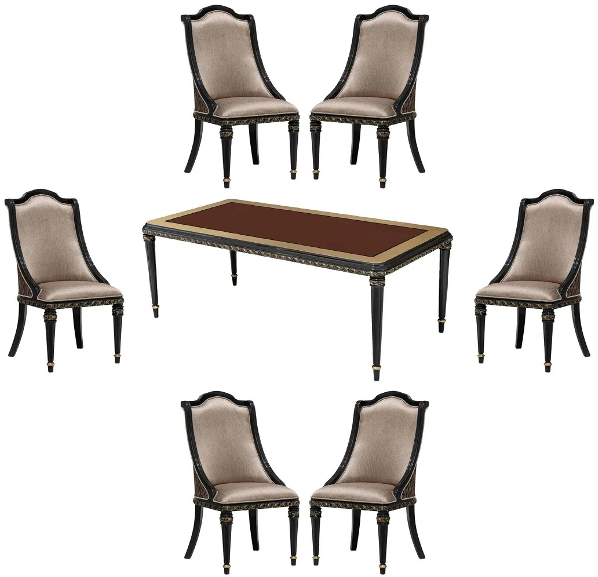 Casa Padrino conjunto de comedor barroco de lujo plata / marr¨®n / negro / oro - 1 Mesa de Comedor Barroco y 6 Sillas de Comedor Barrocos - Muebles de comedor de lujo estilo barroco