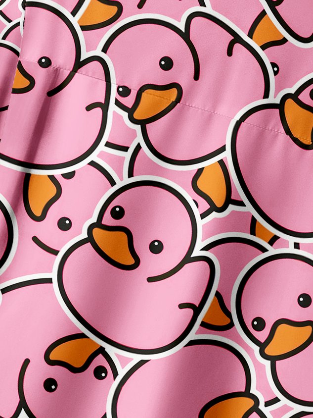 Yellow Duck Chest Pocket Short Sleeves Casual Shirt