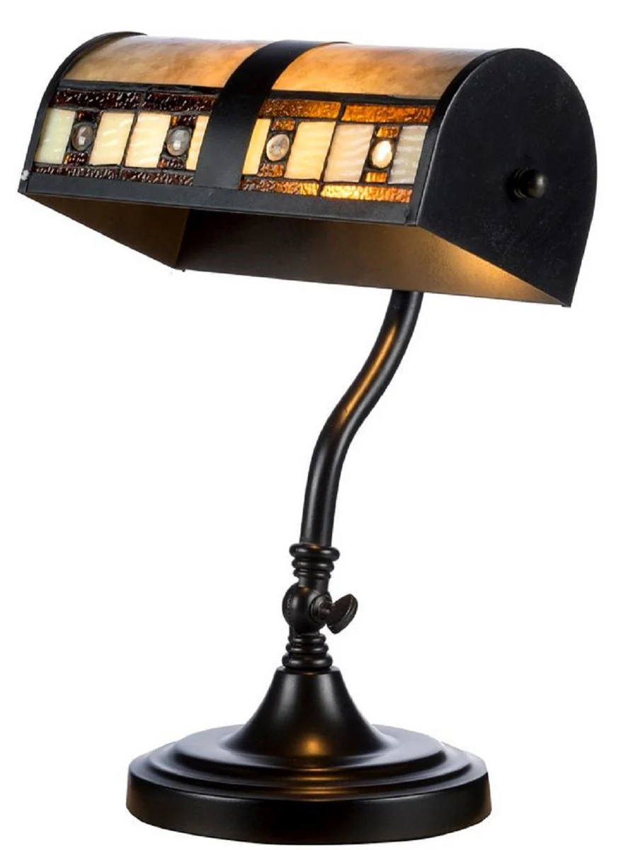 Casa Padrino lámpara de escritorio Tiffany de lujo negro / multicolor 25 x H. 38 cm - Lámpara de Mesa de Lujo