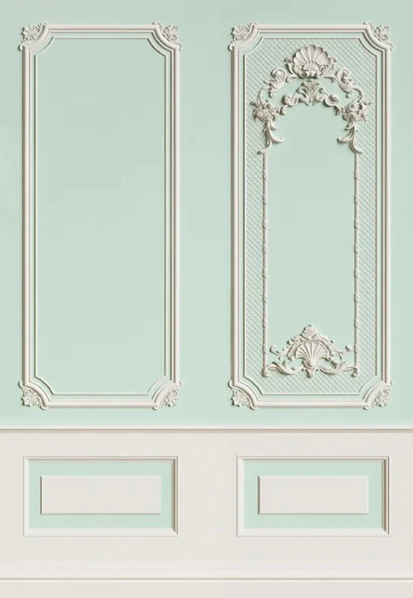 Casa Padrino papel pintado no tejido barroco de lujo verde menta / gris - Papel pintado de salón de estilo barroco con patrón estuco elegante - Decoración de pared estilo barroco