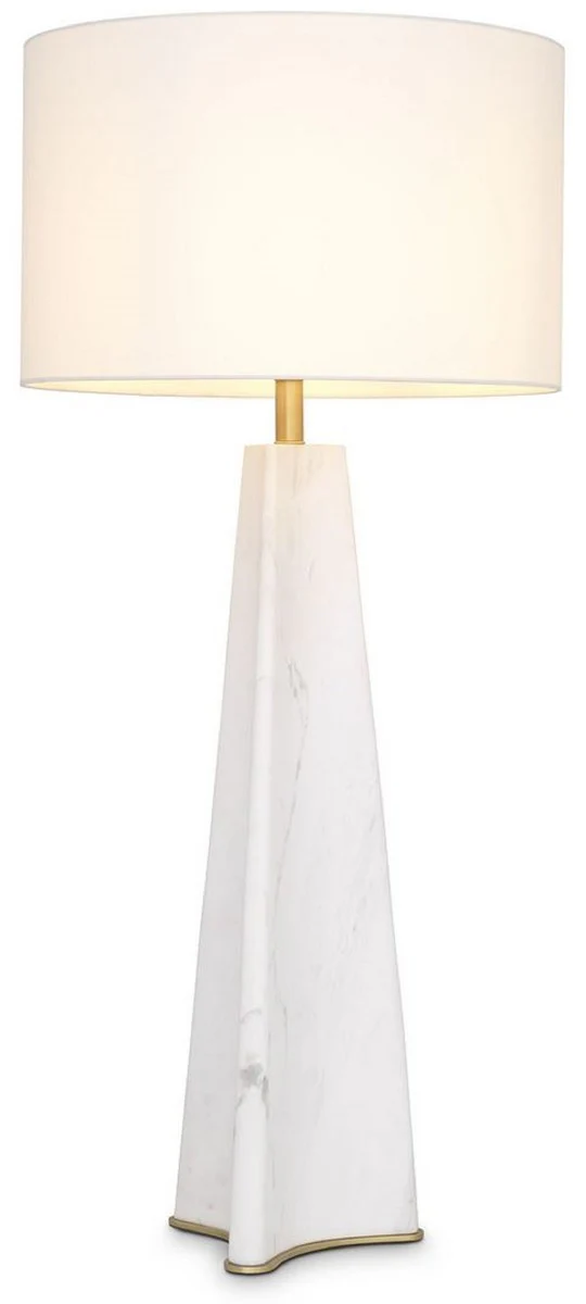 Casa Padrino lámpara de mesa de lujo blanco / latón antiguo Ø 48 x A. 106,5 cm - Lámpara de escritorio moderna de mármol - Colección de Lujo
