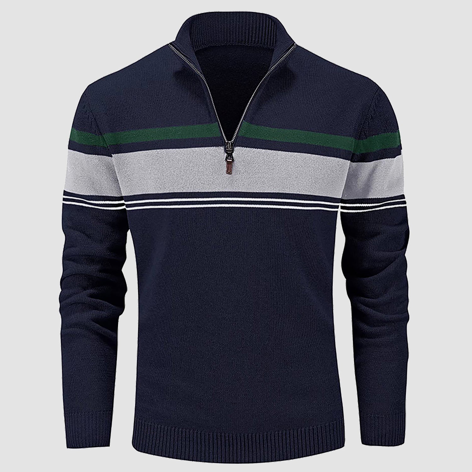Men's Sweater Half Zipper Turtleneck Warm Pullover Slim Fit Casual Comfortable Striped Knitted Sweaters