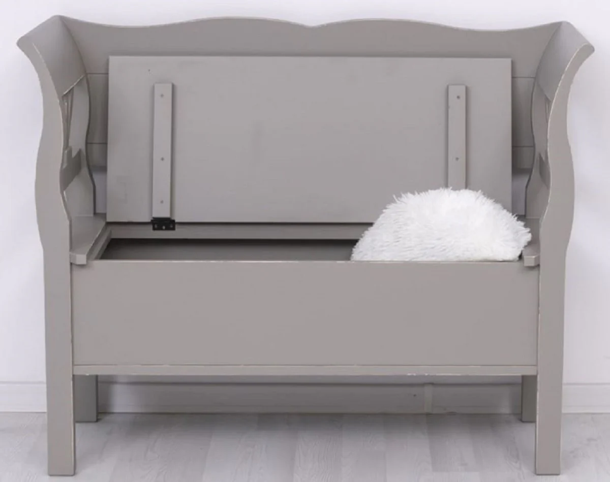 Casa Padrino banco de estilo campestre gris antiguo 117 x 48 x A. 92 cm - Banco de madera maciza con espacio de almacenamiento - Muebles de madera maciza - Muebles de estilo campestre