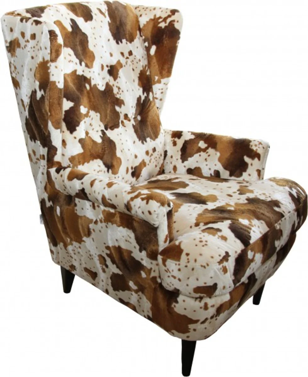 Casa Padrino luxury wing chairs cow pattern Brown / White - Chesterfield furniture