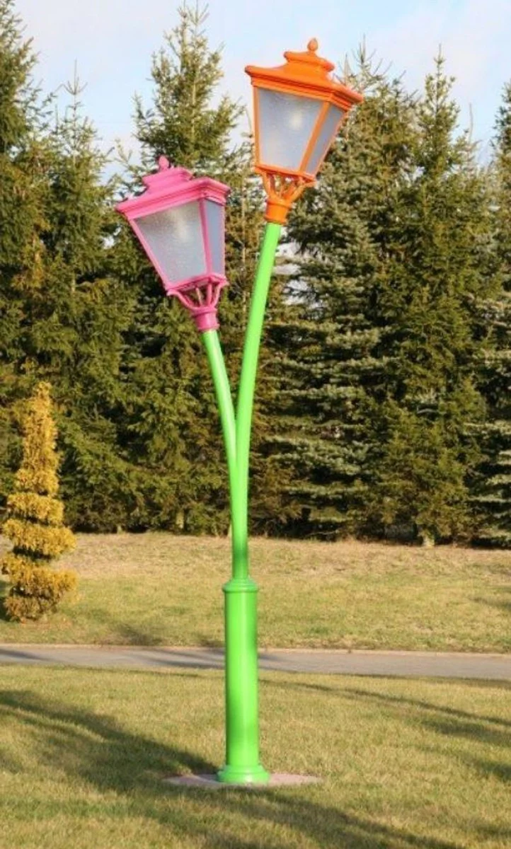 Casa Padrino linterna de jard¨ªn doble Art Nouveau verde / rosa / naranja - Iluminaci¨®n exterior