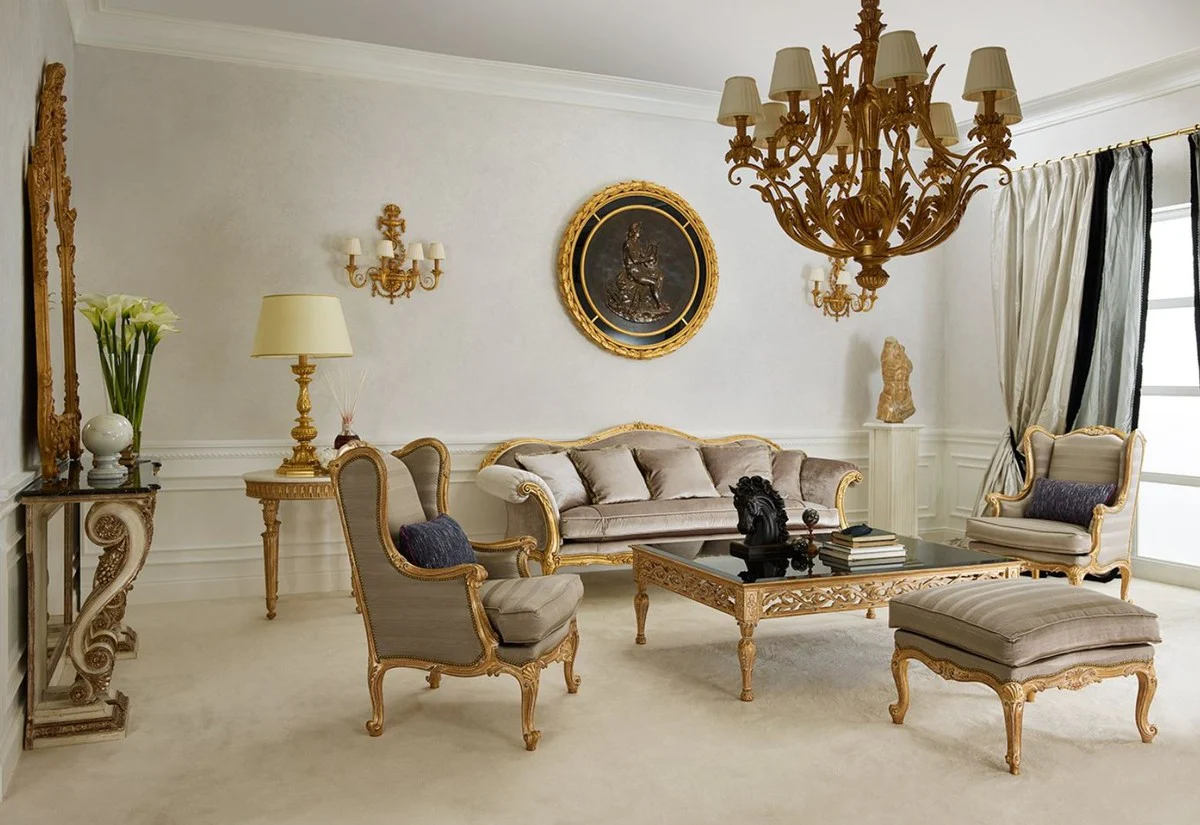 Casa Padrino mesa de centro barroco de lujo con placa de vidrio oro antiguo / negro - Mesa de sal¨®n cuadrada de estilo barroco - Muebles Barrocos - Noble y Magn¨ªfico - Hecho en Italia