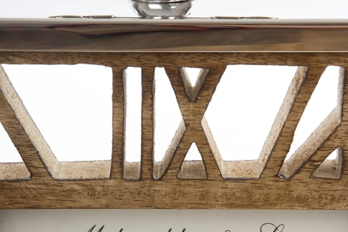 Casa Padrino reloj de mesa / reloj de pared de lujo en el diseño de un reloj de bolsillo antiguo plata natural 25 x 5 x H. 30 cm - Reloj Decorativo con una Esfera de Madera sin Tratar