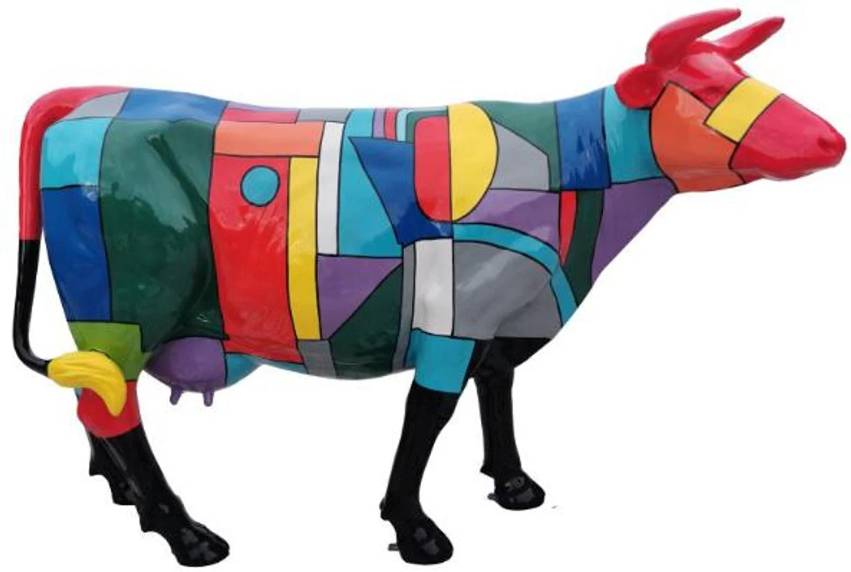 Casa Padrino escultura de jardín de diseño vaca colorido 210 x 55 x A. 147 cm - Figura animal de tamaño natural - Figura decorativa enorme resistente a la intemperie