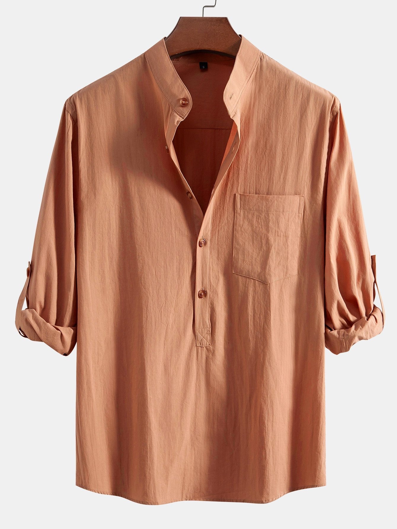 Long Sleeve Linen Look Henley Collar Shirt & Straight Leg Linen Pants