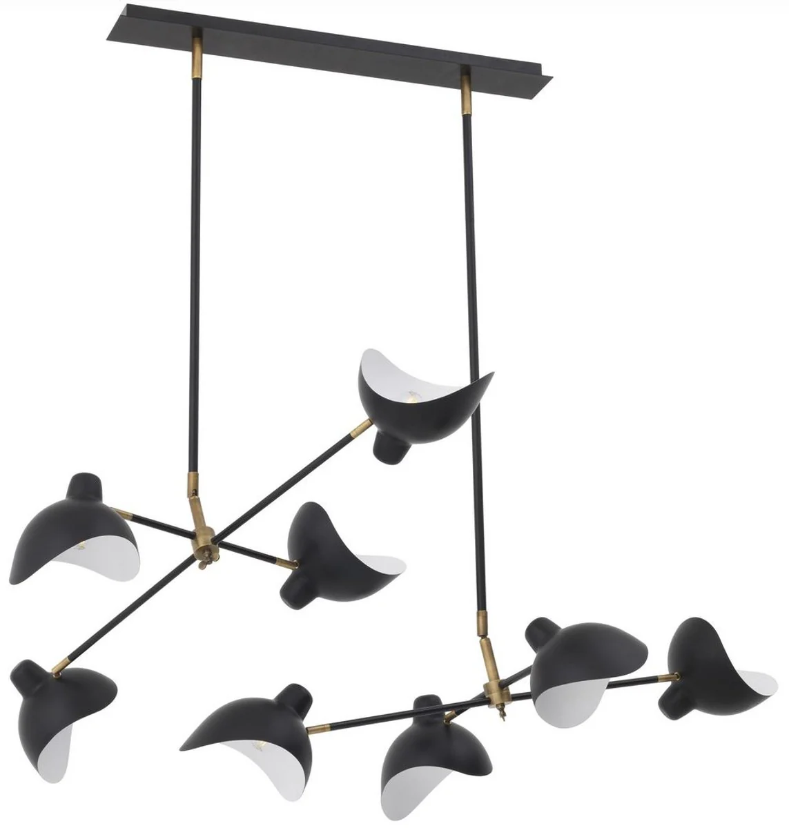 Casa Padrino lámpara de araña de diseño negro / latón antiguo 152 x 100 x A. 140 cm - Elegante lámpara de araña de estilo años 50 con brazos ajustables - Colección de Lujo