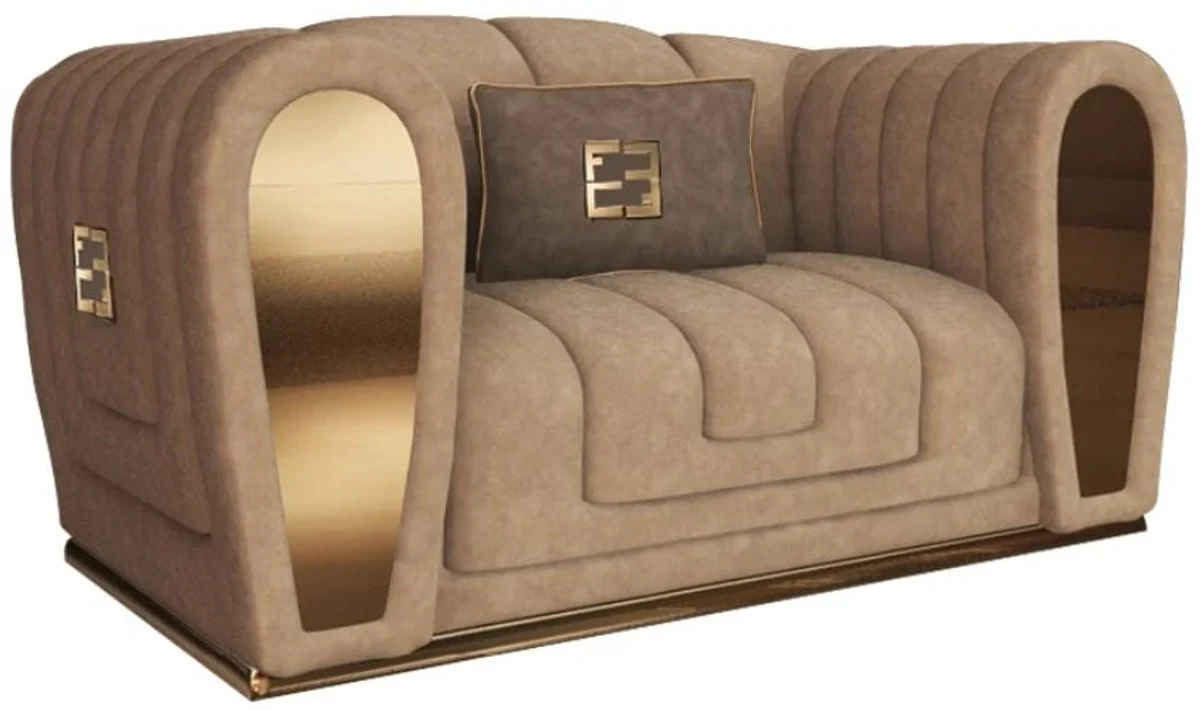 Casa Padrino sill¨®n de gamuza de lujo con coj¨ªn decorativo taupe / oro 135 x 100 x A. 76 cm - Muebles de Hotel - Calidad de Lujo - Hecho en Italia