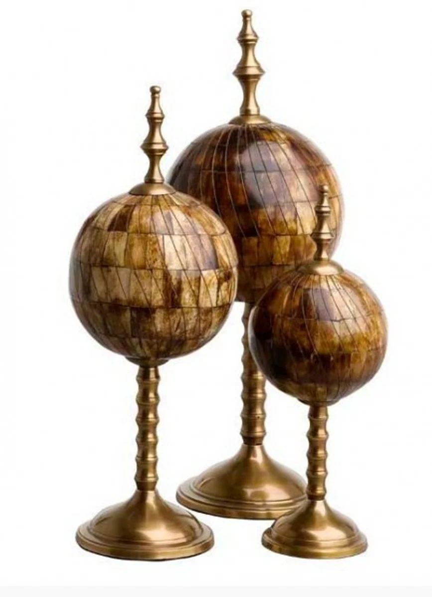 Casa Padrino luxury decoration of 3 spherical sculpture buffalo horn antique brown / brass - Hotel facility