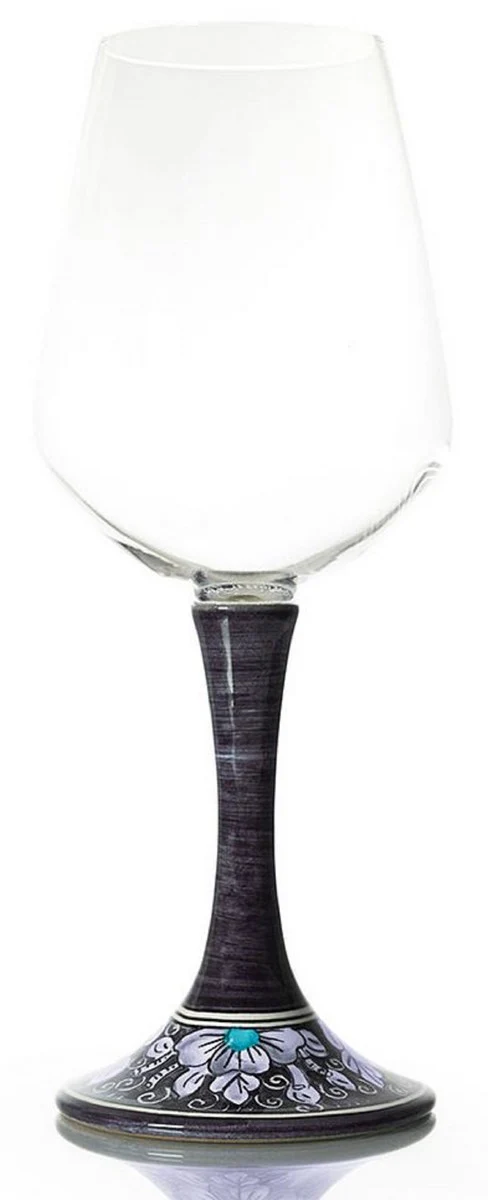 Casa Padrino conjunto de 6 copas de vino de lujo negro / multicolor A. 23,5 cm - Copas de vino hechas y pintadas a mano - Accesorios hoteles y restaurantes - Calidad de lujo - Hecho en Italia