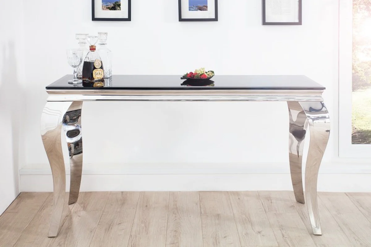 Consola de dise?o de Casa Padrino B144cm x H 75cm x D 54cm Negro / Plata - Mesa consola de lujo