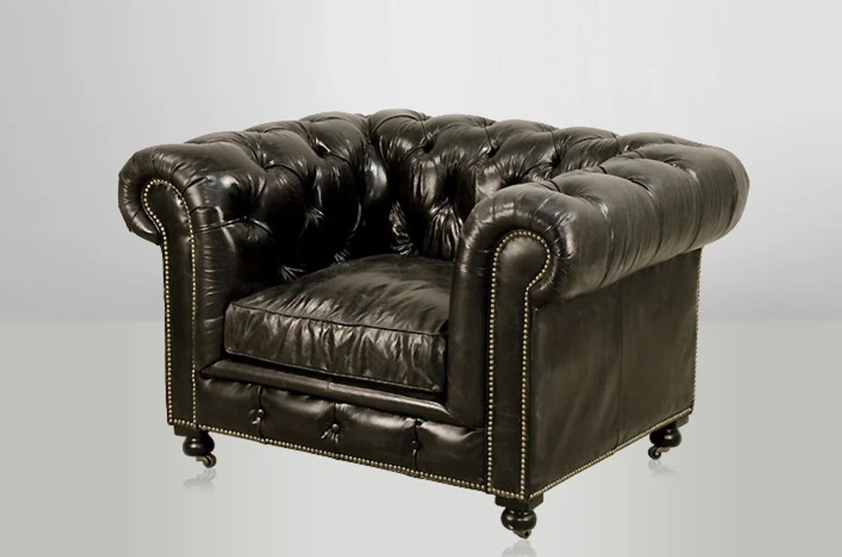 Chesterfield luxury leather armchair Vintage Leather Ebony Casa Padrino - Club