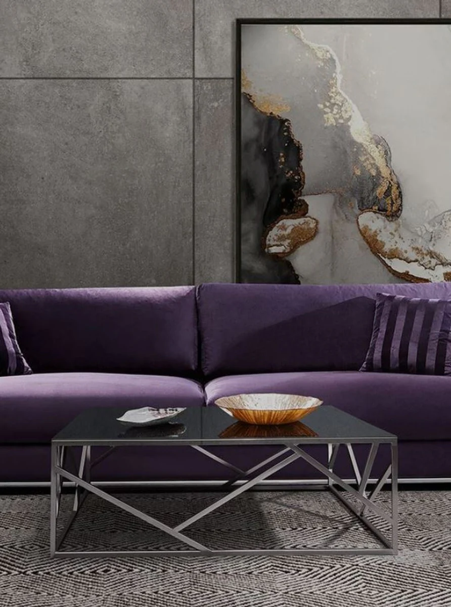 Casa Padrino mesa de centro de lujo plata / negro 125 x 125 x A. 43 cm - Mesa de sal¨®n cuadrada de acero inoxidable con tapa de vidrio - Muebles de sal¨®n - Calidad de Lujo