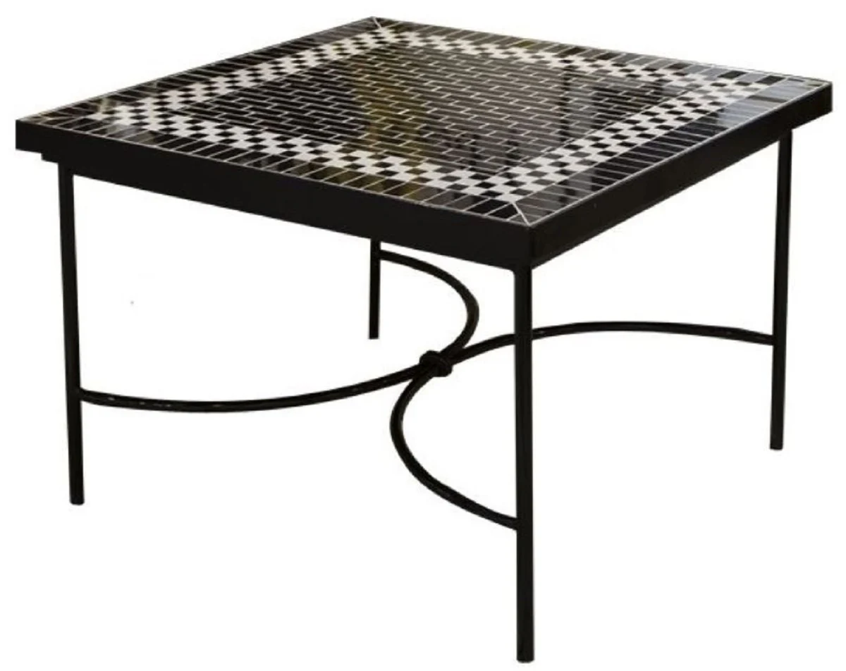 Casa Padrino mesa de centro Art Nouveau de lujo negro / blanco 80 x 80 x A. 45 cm - Mesa de hierro forjado hecha a mano con tablero de azulejos de cer¨¢mica - Muebles mesa de jard¨ªn de sala de estar