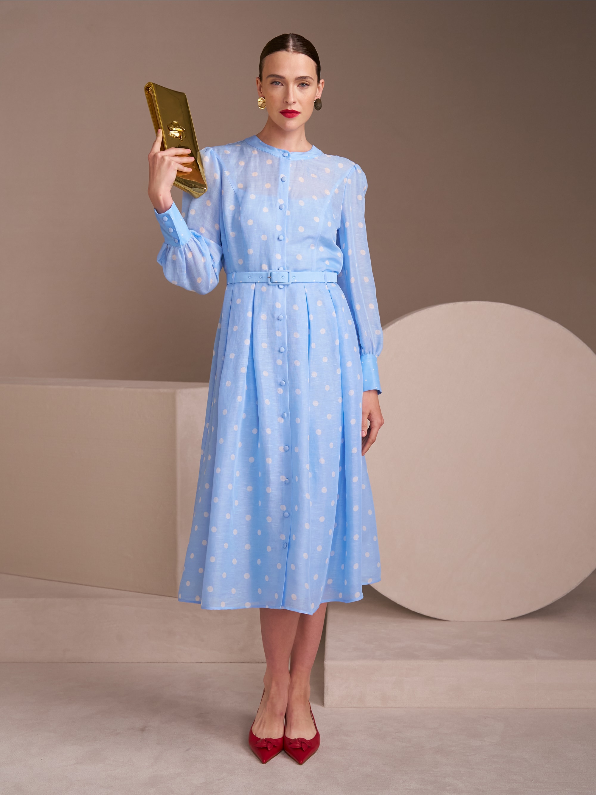 Marc-Cain Long silk and linen polka dot dress