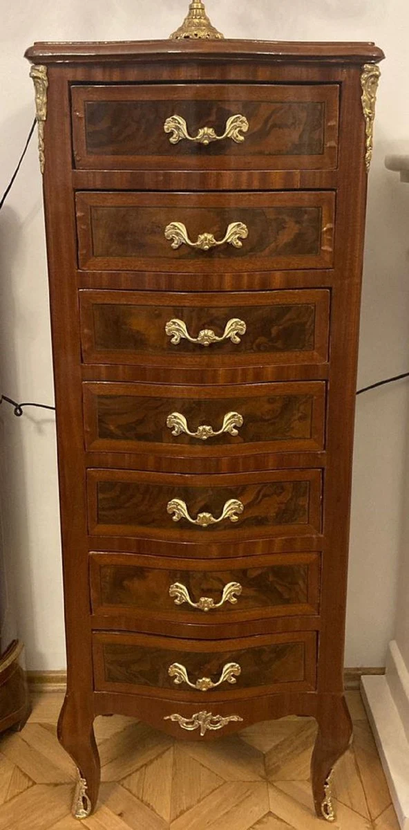 Casa Padrino cómoda barroco con 7 cajones marrón / oro - Mueble de madera maciza hecho a mano en estilo barroco - Muebles de salón en estilo barroco - Muebles barrocos