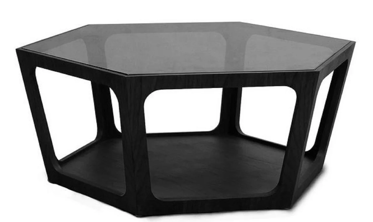 Casa Padrino mesa de centro de lujo negro 90 x 78 x H. 35 cm - Mesa de Sal¨®n con Tapa de Vidrio Tintado Negro - Muebles de Sala - Muebles de Lujo