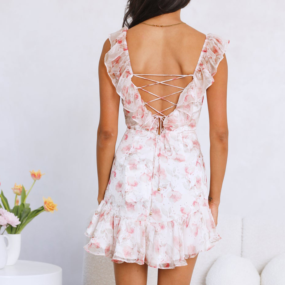Trendy Floral Art Ruffle Dress