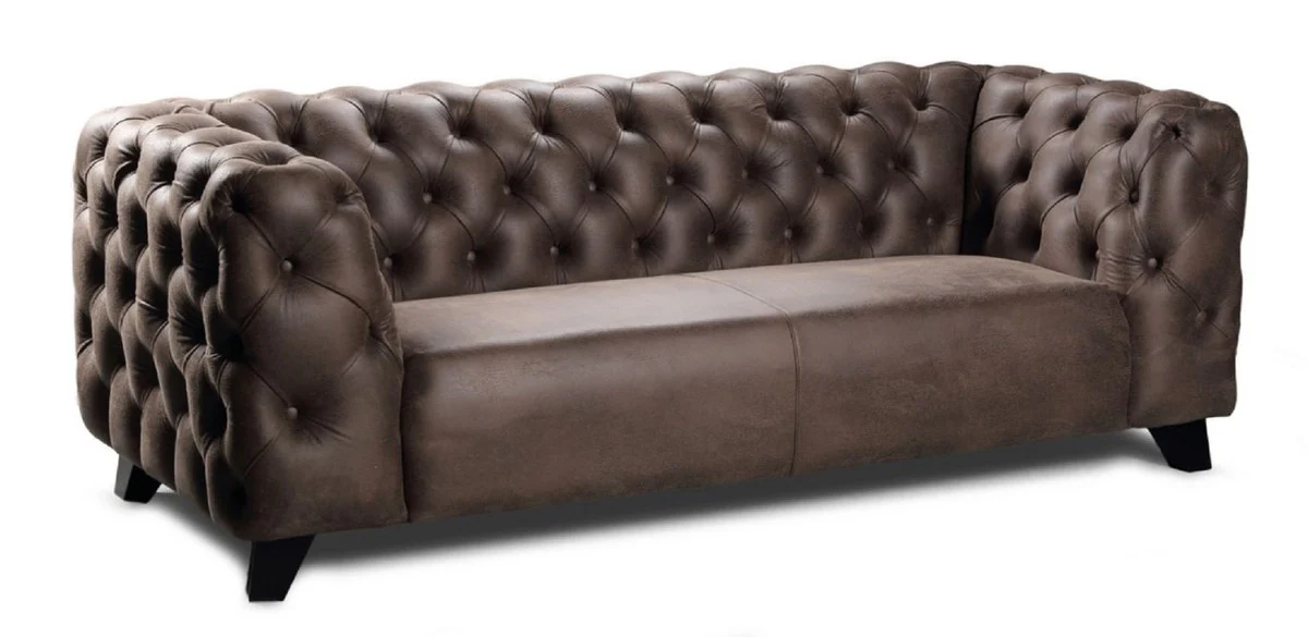 Casa Padrino sof¨¢ de 2 plazas de cuero Chesterfield de lujo marr¨®n vintage / negro 167 x 95 x A. 80 cm - Sof¨¢ de sal¨®n de cuero aut¨¦ntico - Muebles de Sal¨®n Chesterfield