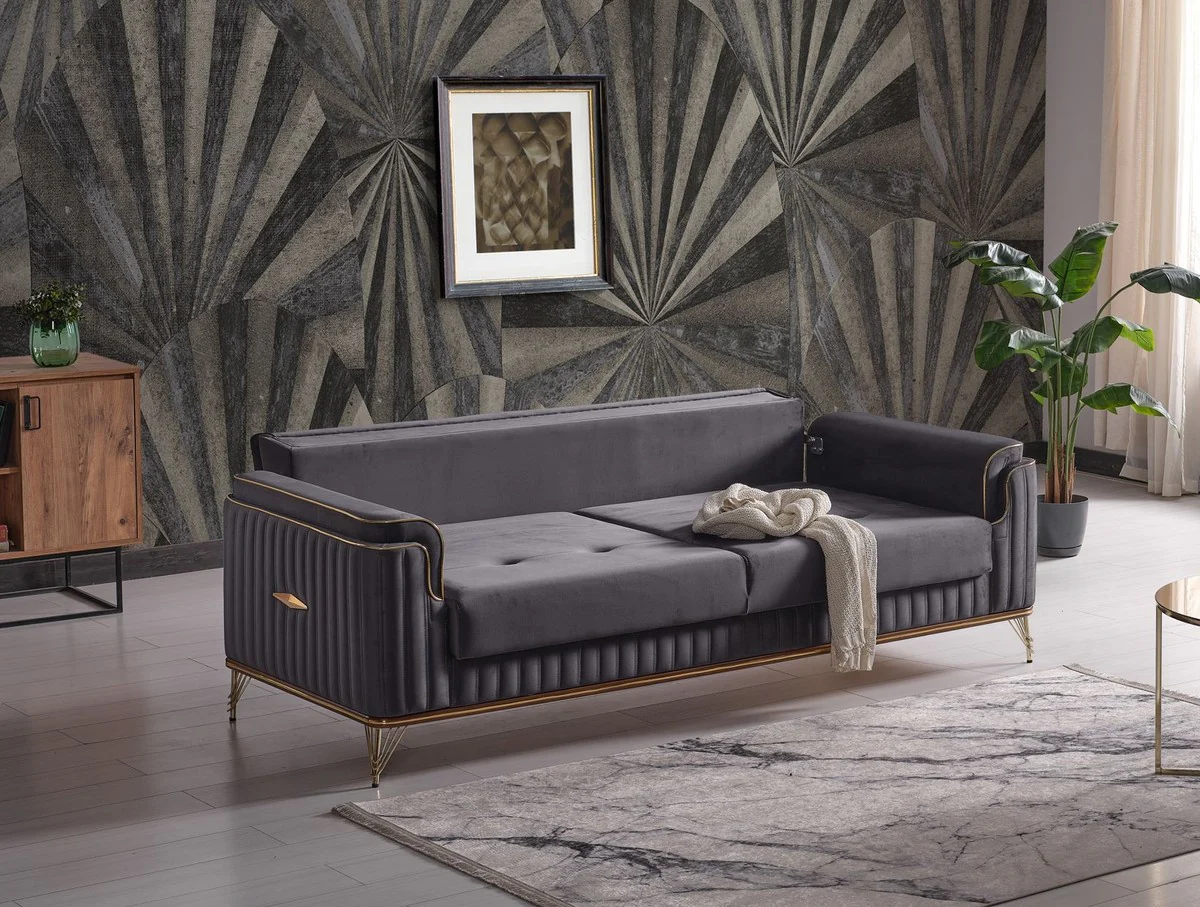Casa Padrino sof¨¢ cama de lujo gris oscuro / marr¨®n / oro 228 x 94 x A. 88 cm - Sof¨¢ de sal¨®n con 3 almohadas - Muebles de sal¨®n de lujo