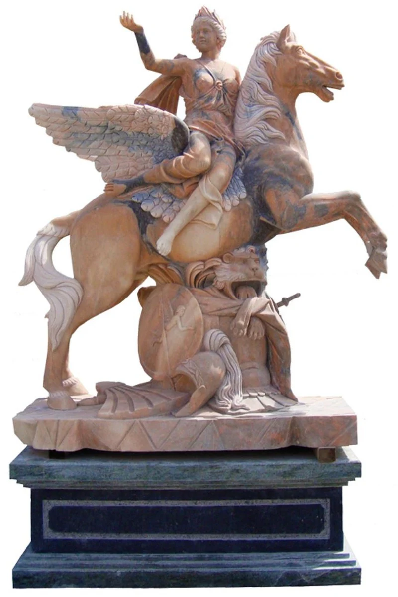 Casa Padrino escultura de m¨¢rmol estilo antiguo lado izquierdo beige / azul A. 260 cm - Enorme figura de jard¨ªn