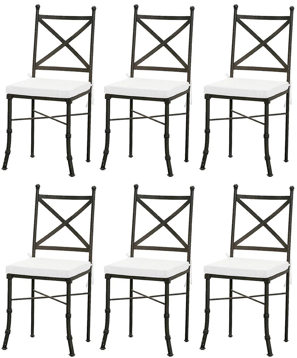 Casa Padrino conjunto de silla de jard¨ªn con cojines de asiento negro / blanco 40 x 44 x A. 99 cm - Sillas de comedor forjadas a mano - Muebles de Comedor de Jard¨ªn de Patio