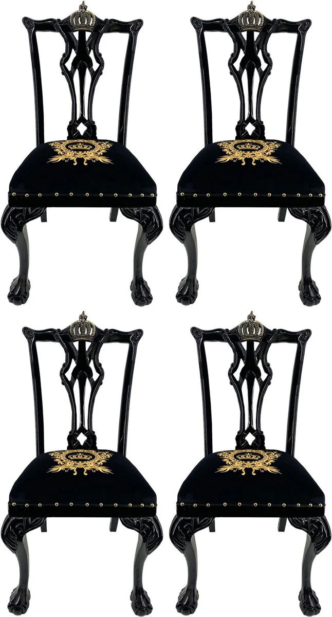 Pomp??s by Casa Padrino sillas de comedor barrocos de lujo negro / oro - Sillas barrocas Pomp??s dise?adas por Harald Gl??ckler - 4 Sillas de Comedor - Muebles de comedor barrocos