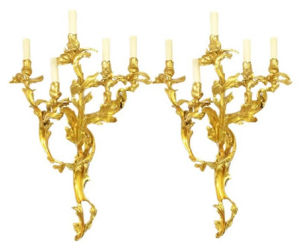 Casa Padrino conjunto de candelabro de pared barroco oro 55 x 35 x H. 80 cm - Magn¨ªfico Candelabros de Pared de Bronce Dorado - Decoraci¨®n de Pared Barroco