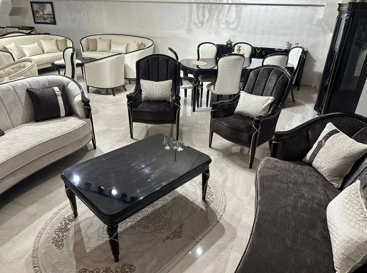 Casa Padrino mesa de centro barroco de lujo negro / oro 120 cm - Muebles de estilo barroco