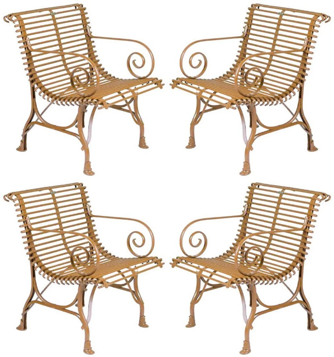 Casa Padrino conjunto de 4 sillas de jard¨ªn Art Nouveau marr¨®n 64 x 62 x A. 71 cm - Sillas de hierro forjado hechas a mano con reposabrazos - Muebles de jard¨ªn y patio hierro forjado nost¨¢lgicos