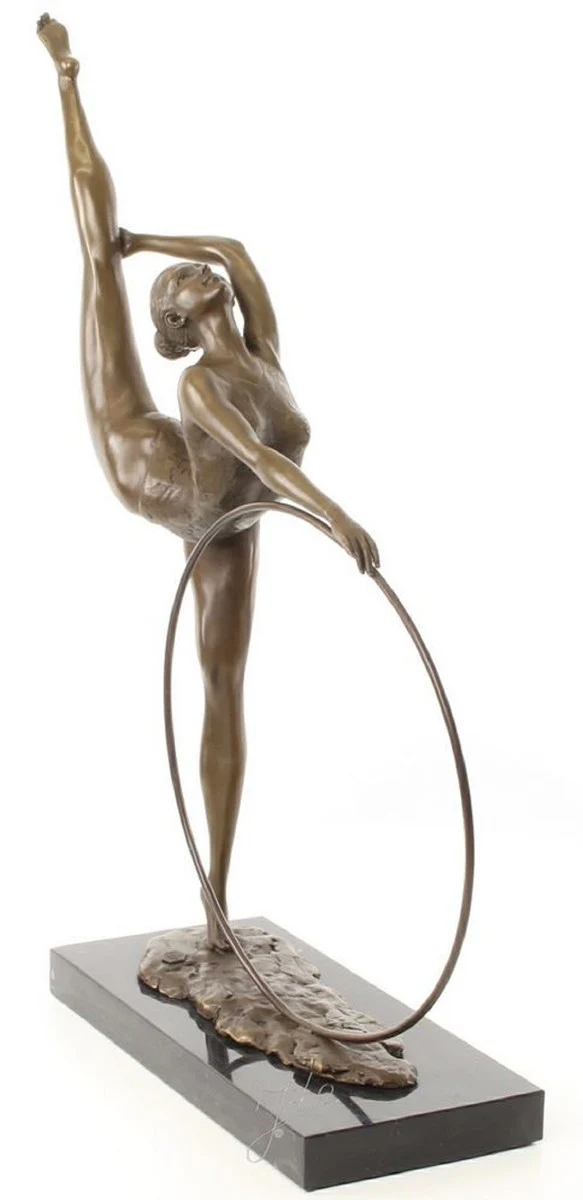 Casa Padrino figura de bronce de lujo bailarina de hula hula bronce / negro 46,2 x 14,2 x H. 57 cm - Escultura en Bronce Deco con Base de Mármol