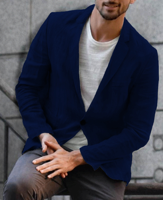 Basics Plain Notch Lapel Pocket Two Button Loose Blazer